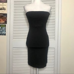 Strapless Pinstripe Knee Length Pencil Dress